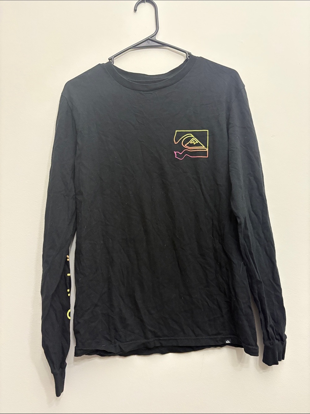 Quiksilver Black Long-Sleeve Tee with Neon Outline Logo